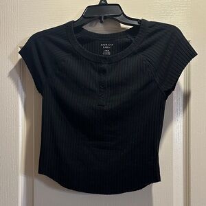 American Eagle Outfitters Black Ribbed Short Sleeve Top